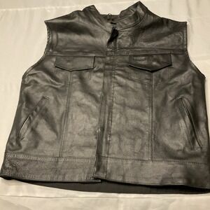 Mens Motorcycle SOA Real Leather Full Grain Cut Off Waistcoat Biker Vest Large